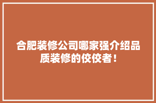 合肥装修公司哪家强介绍品质装修的佼佼者！