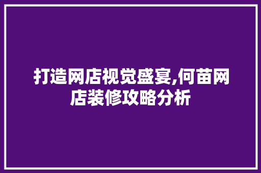 打造网店视觉盛宴,何苗网店装修攻略分析