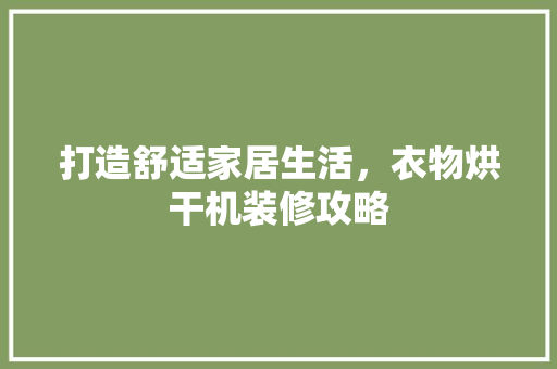 打造舒适家居生活，衣物烘干机装修攻略