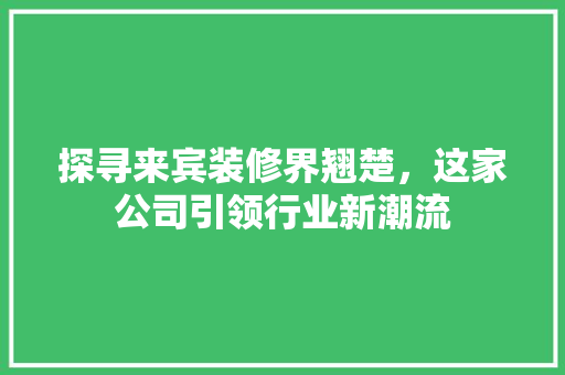 探寻来宾装修界翘楚，这家公司引领行业新潮流