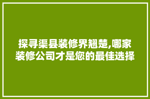 探寻渠县装修界翘楚,哪家装修公司才是您的最佳选择
