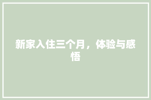 新家入住三个月，体验与感悟