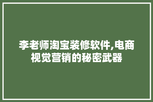 李老师淘宝装修软件,电商视觉营销的秘密武器