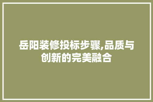 岳阳装修投标步骤,品质与创新的完美融合