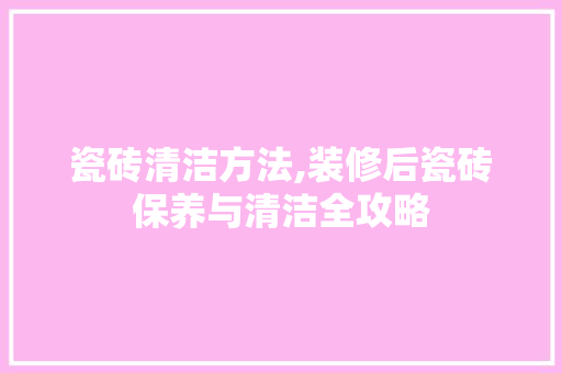 瓷砖清洁方法,装修后瓷砖保养与清洁全攻略