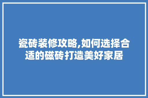 瓷砖装修攻略,如何选择合适的磁砖打造美好家居