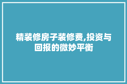 精装修房子装修费,投资与回报的微妙平衡