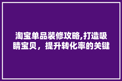 淘宝单品装修攻略,打造吸睛宝贝，提升转化率的关键