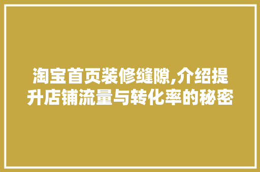 淘宝首页装修缝隙,介绍提升店铺流量与转化率的秘密通道