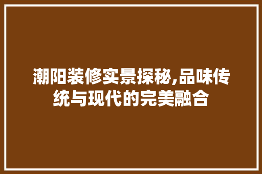 潮阳装修实景探秘,品味传统与现代的完美融合