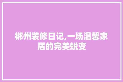 郴州装修日记,一场温馨家居的完美蜕变