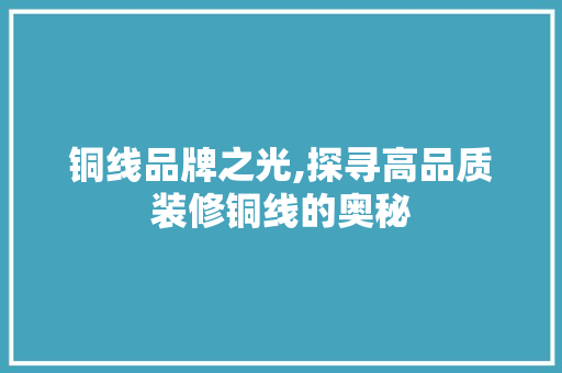 铜线品牌之光,探寻高品质装修铜线的奥秘