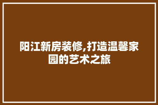阳江新房装修,打造温馨家园的艺术之旅