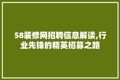 58装修网招聘信息解读,行业先锋的精英招募之路