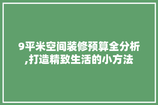 9平米空间装修预算全分析,打造精致生活的小方法