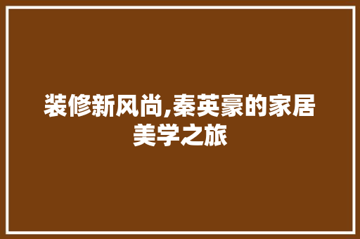 装修新风尚,秦英豪的家居美学之旅