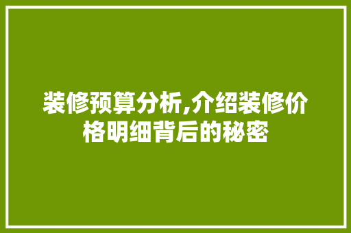 装修预算分析,介绍装修价格明细背后的秘密