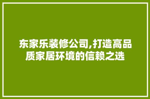 东家乐装修公司,打造高品质家居环境的信赖之选