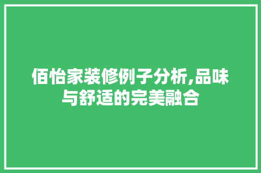 佰怡家装修例子分析,品味与舒适的完美融合