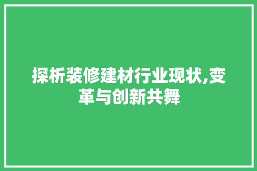探析装修建材行业现状,变革与创新共舞