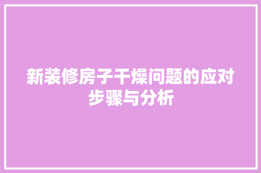 新装修房子干燥问题的应对步骤与分析