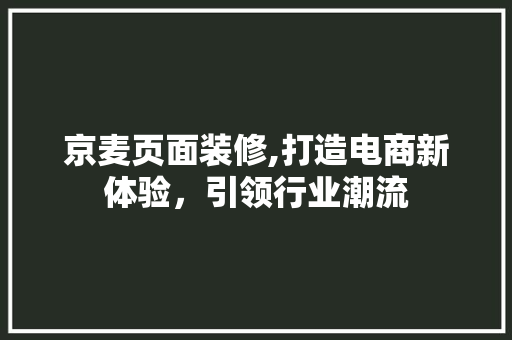 京麦页面装修,打造电商新体验，引领行业潮流