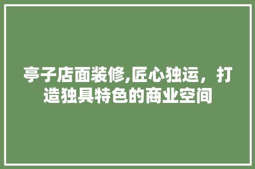 亭子店面装修,匠心独运，打造独具特色的商业空间
