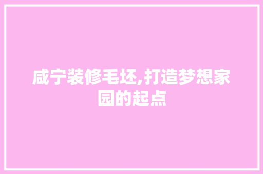 咸宁装修毛坯,打造梦想家园的起点