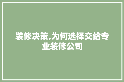 装修决策,为何选择交给专业装修公司