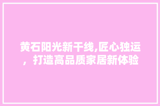 黄石阳光新干线,匠心独运，打造高品质家居新体验