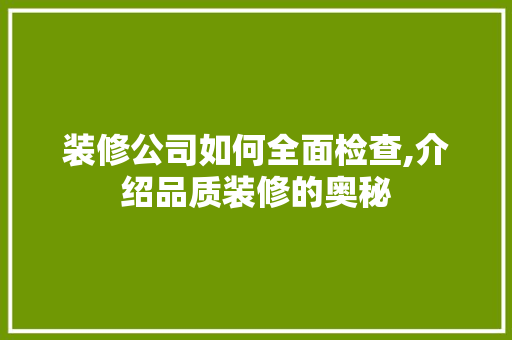 装修公司如何全面检查,介绍品质装修的奥秘 实木门