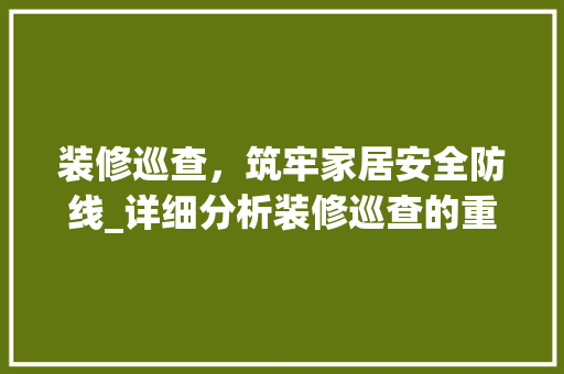 装修巡查，筑牢家居安全防线_详细分析装修巡查的重要性及规范