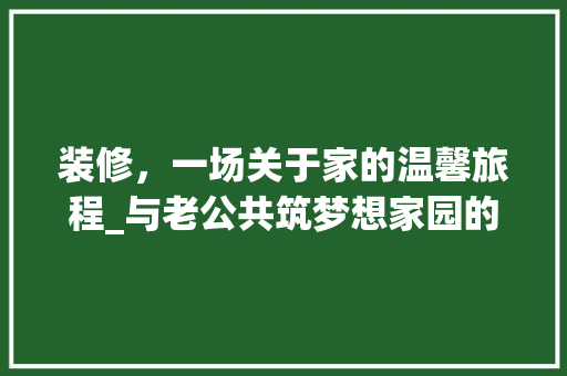 装修，一场关于家的温馨旅程_与老公共筑梦想家园的故事