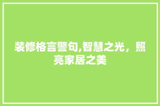 装修格言警句,智慧之光，照亮家居之美
