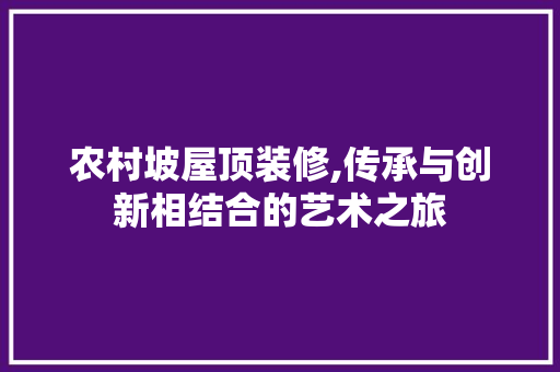 农村坡屋顶装修,传承与创新相结合的艺术之旅