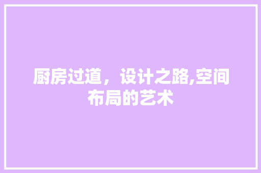 厨房过道，设计之路,空间布局的艺术