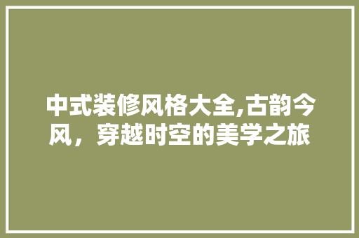 中式装修风格大全,古韵今风，穿越时空的美学之旅