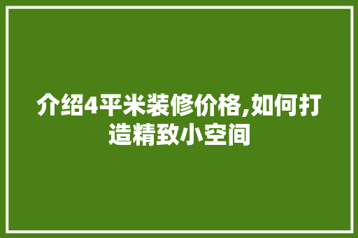 介绍4平米装修价格,如何打造精致小空间