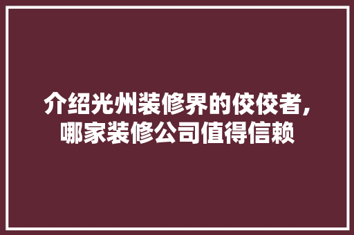 介绍光州装修界的佼佼者,哪家装修公司值得信赖