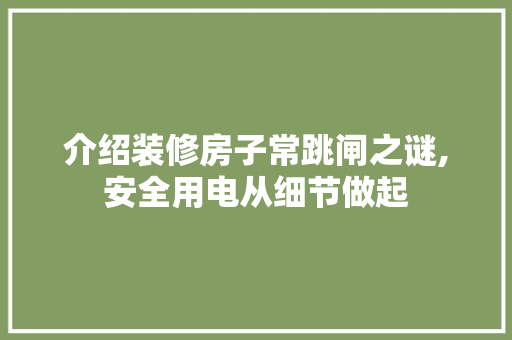 介绍装修房子常跳闸之谜,安全用电从细节做起
