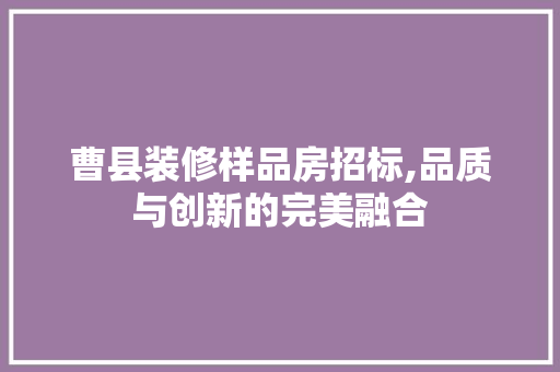 曹县装修样品房招标,品质与创新的完美融合