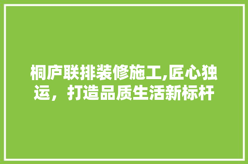 桐庐联排装修施工,匠心独运，打造品质生活新标杆