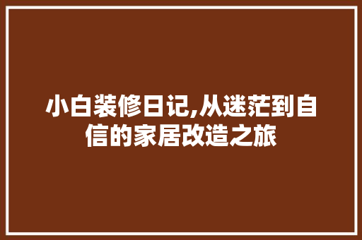 小白装修日记,从迷茫到自信的家居改造之旅