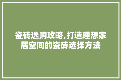 瓷砖选购攻略,打造理想家居空间的瓷砖选择方法