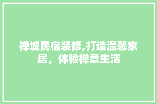 禅城民宿装修,打造温馨家居，体验禅意生活