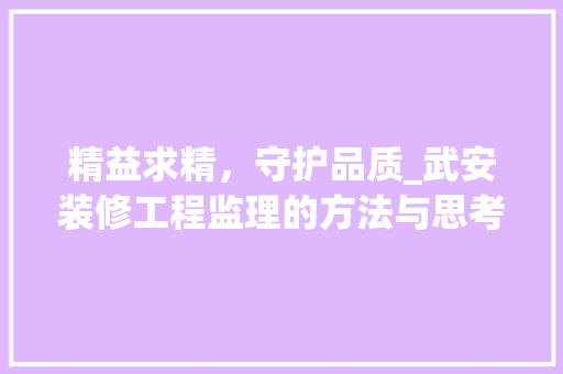 精益求精，守护品质_武安装修工程监理的方法与思考