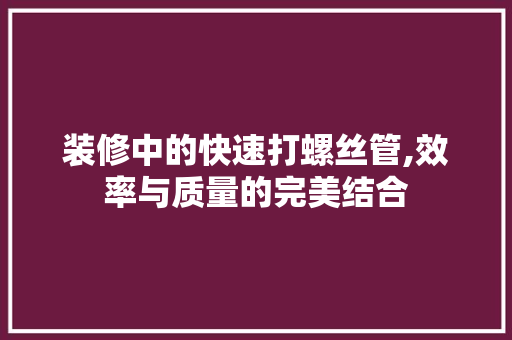 装修中的快速打螺丝管,效率与质量的完美结合