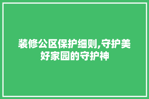 装修公区保护细则,守护美好家园的守护神