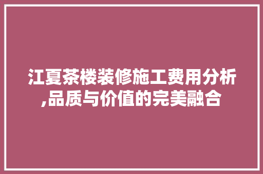 江夏茶楼装修施工费用分析,品质与价值的完美融合