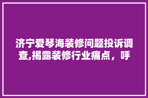 济宁爱琴海装修问题投诉调查,揭露装修行业痛点，呼吁行业规范发展